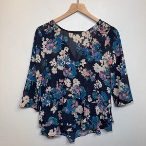 Everly Women's Floral Chiffon Peplum Blouse 3/4 Sleeve Top Size Medium